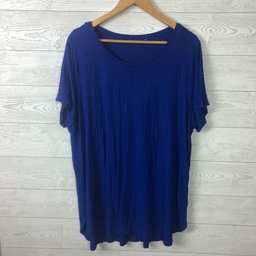 Apt.9 Women's 2X Ribbed Short Sleeve Scoop Neck Tee Shirt Solid Blue Casual